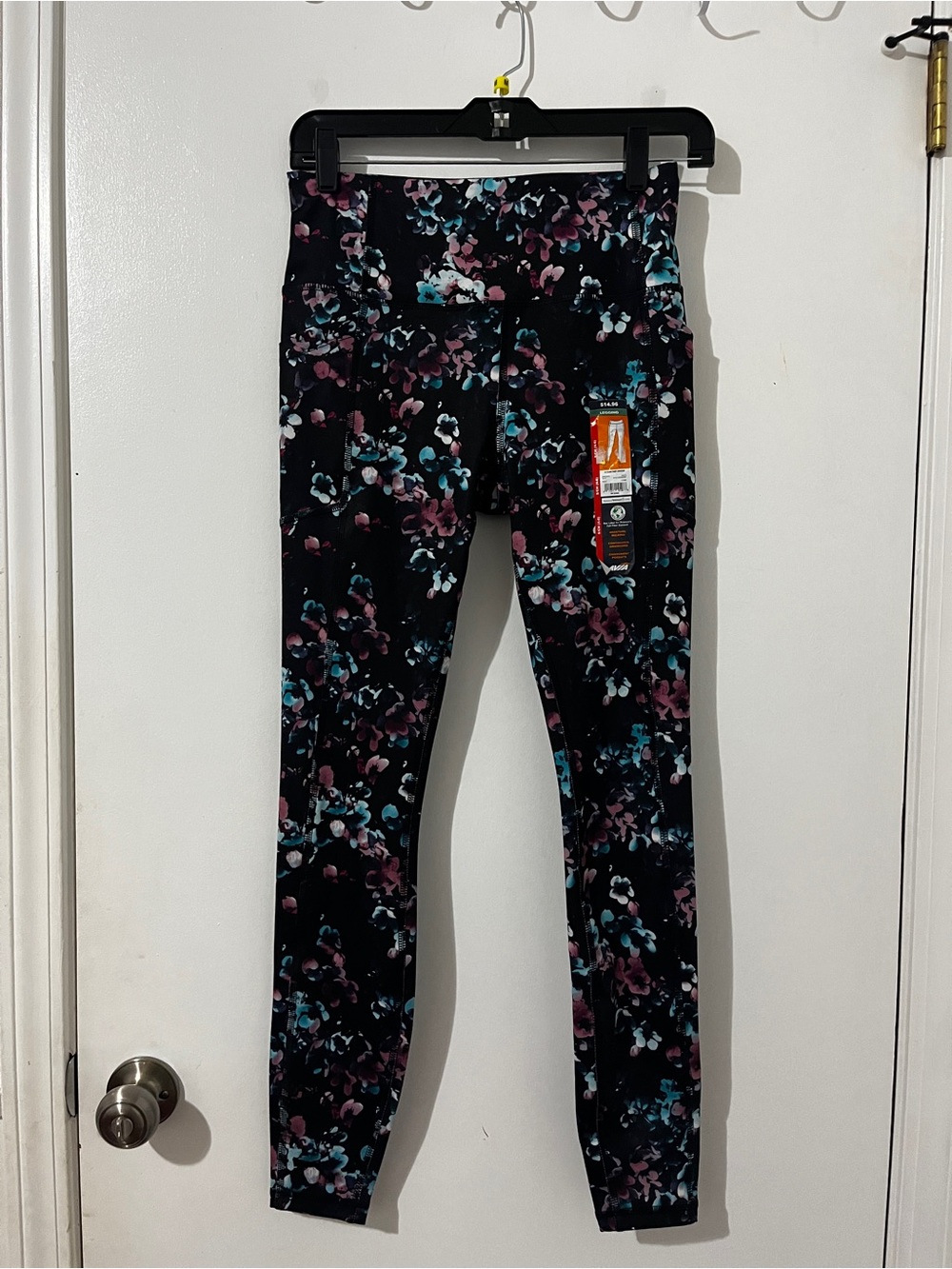 Avia Black Leggings with Teal & Pink Floral Print